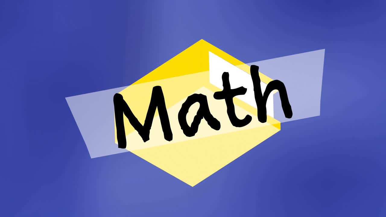 Animation of math text over book digital icons on blue background