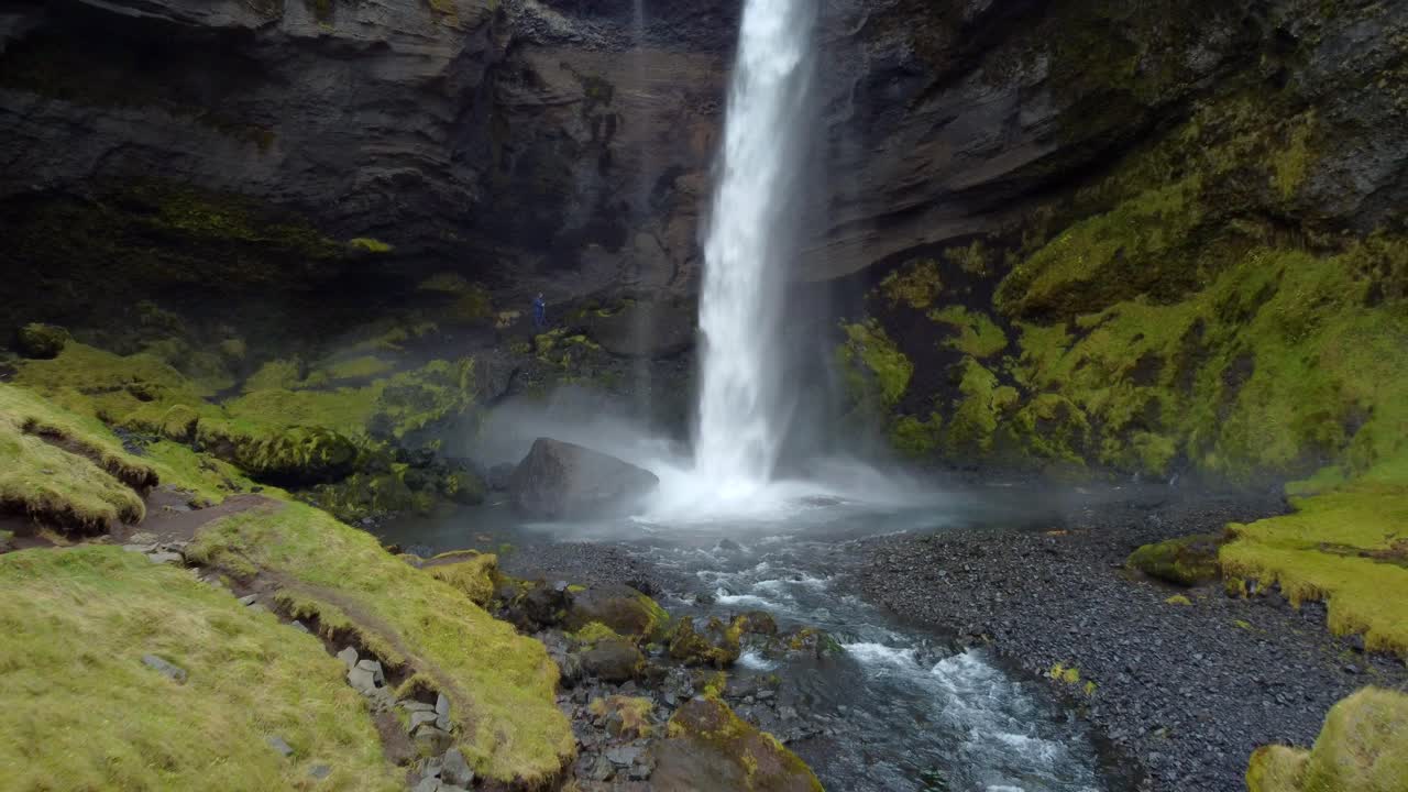 Aerial view of the kvernufoss waterfall, south of Iceland.
