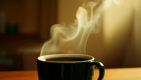 a steaming cup of coffee in the morning light