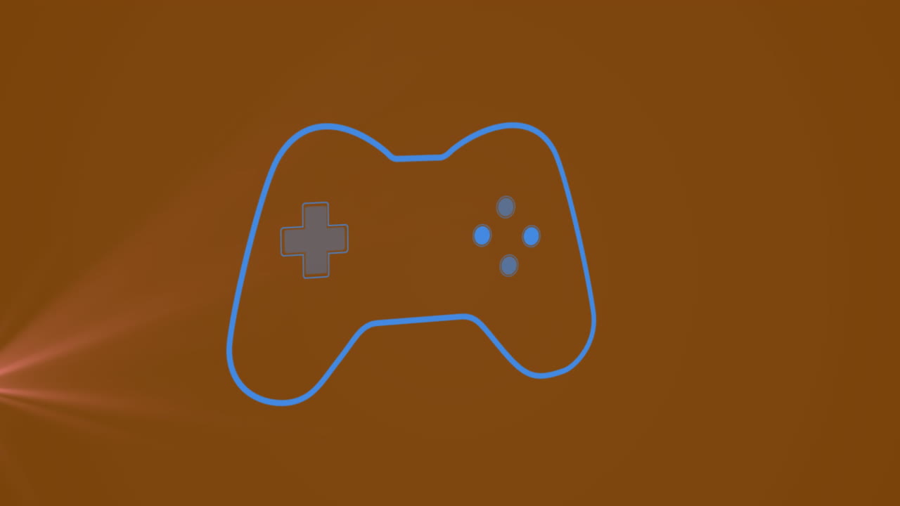 갈색 배경에 빛이 있는 비디오 게임 콘솔의 애니메이션