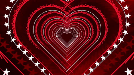 red love background for valentine's day with design hearts and stars in loop, stage video background for nightclub, visual projection, music video, tv show, stage led screens, party or fashion show