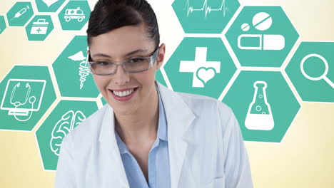 animación de una doctora sobre iconos médicos en movimiento