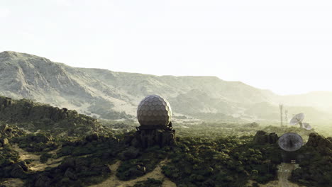 exploration of a futuristic structure in a remote mountainous landscape