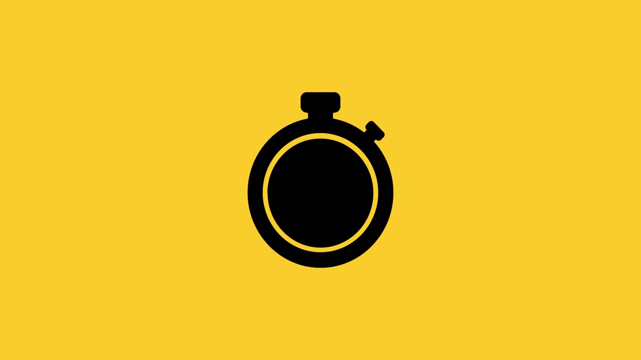 Animation of stopwatch. Timer icon on yellow background. Motion graphic design. 4k video