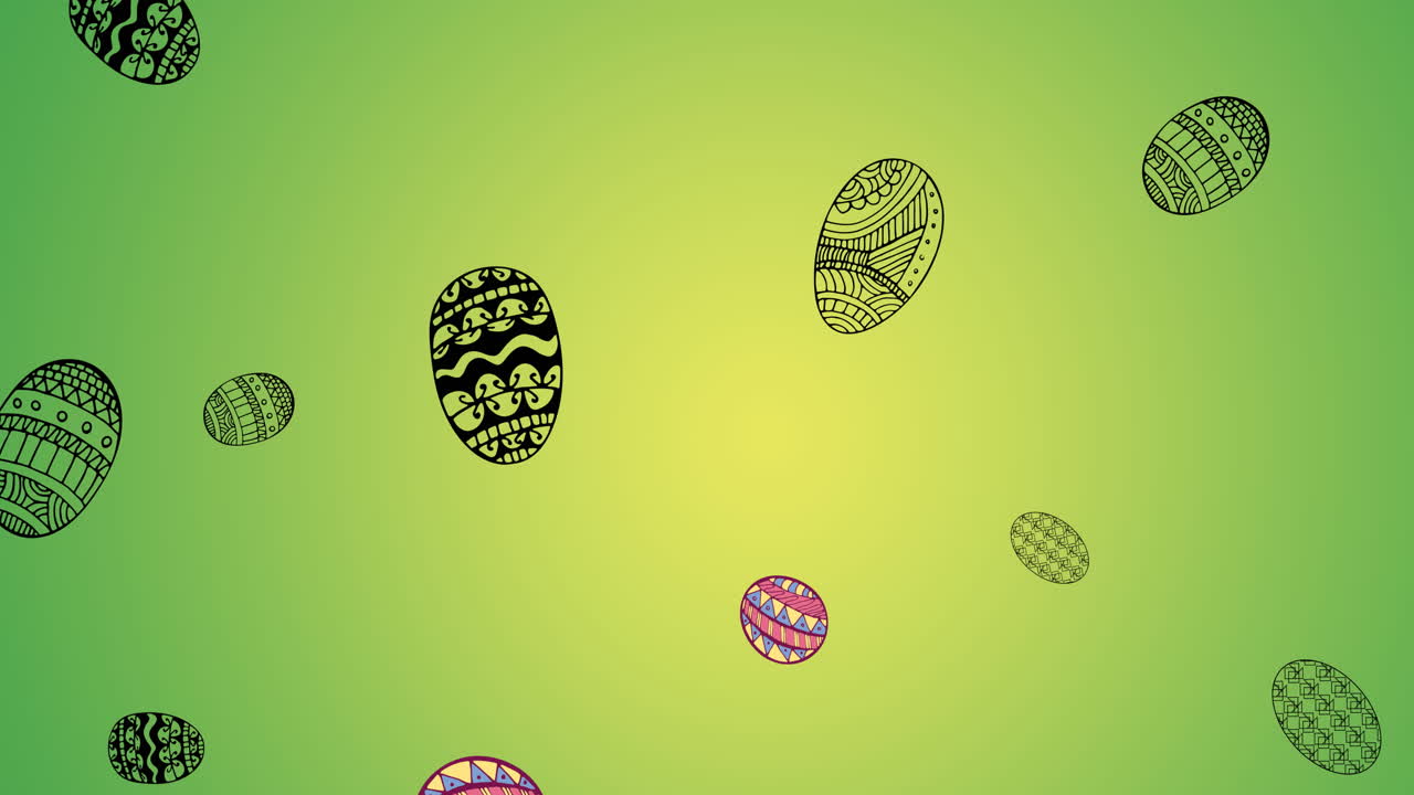 Animation of easter eggs falling on green background