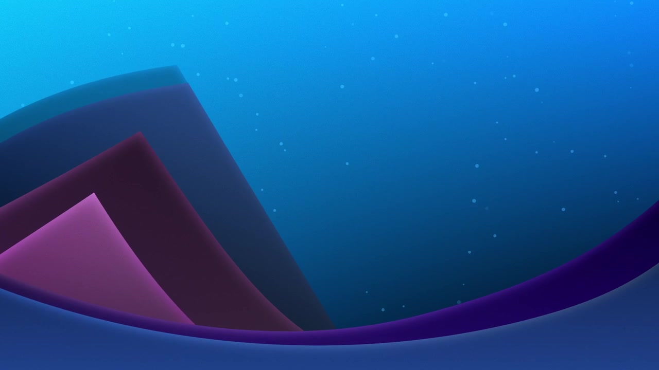 Soft blue light fills a star-speckled sky as layered colorful forms glide upward, unfolding into a calm mountain silhouette through slow, fluid animation that creates dreamlike depth