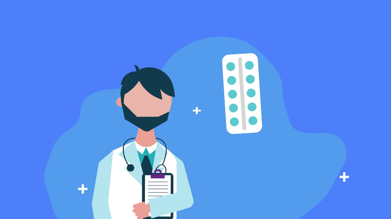 médico masculino con animación de lista de comprobación