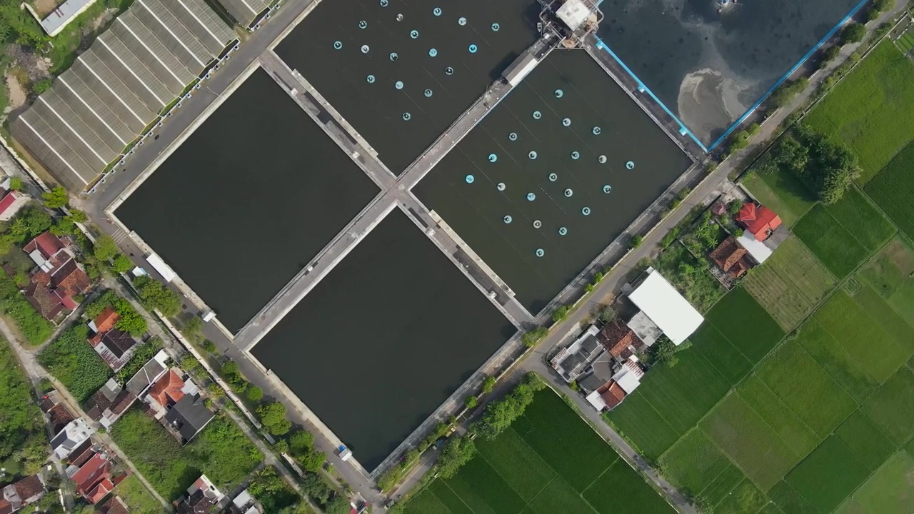 Aerial footage of the Wastewater Treatment Plant in Bantul, Yogyakarta. Its purpose is to prevent water and soil pollution, protect human health, and preserve aquatic ecosystems, allowing for reproces