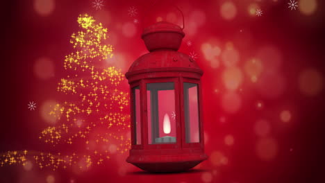 Animation-of-snow-falling-over-christmas-decoration-with-lantern