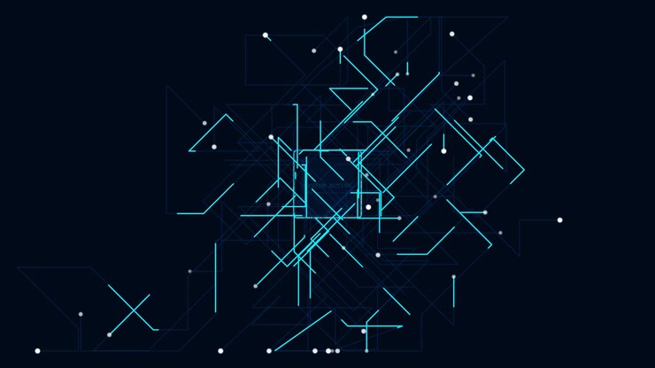 Abstract Digital Network Lines and Nodes Connecting on Dark Background