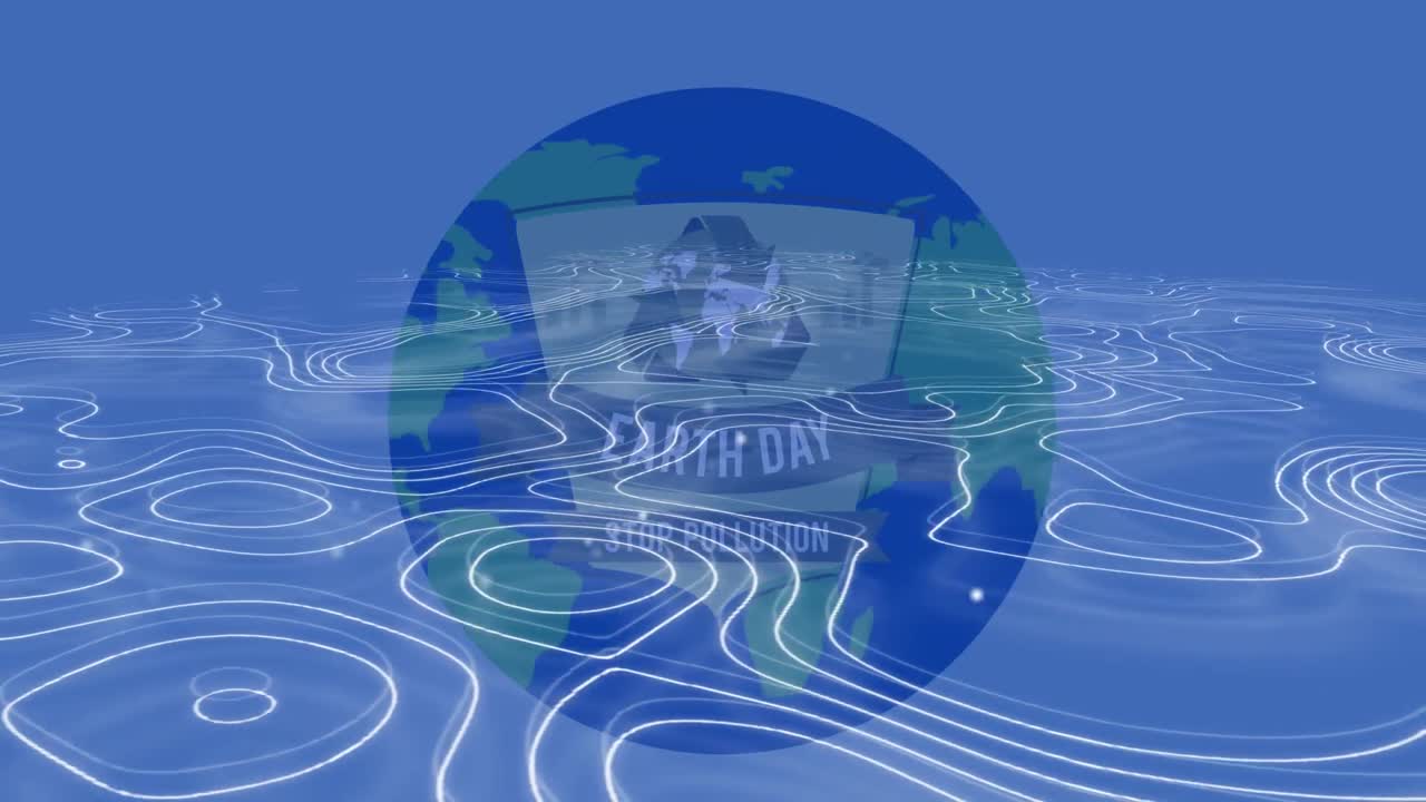 파란색 지구와 파란색 배경 위의 지구의 날 텍스트의 애니메이션