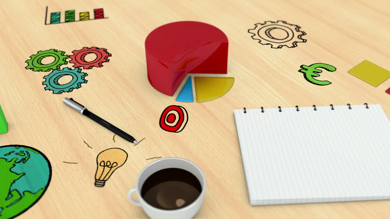 Animación digital de gráfico y cuaderno