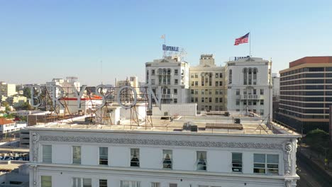 Passing-Aerial-Of-The-Bryson-And-Royale-Apartment-Buildings-In-The-Wilshire-District-Of-Los-Angeles-California