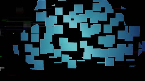 animation of blue squares making cloud over black background with lines