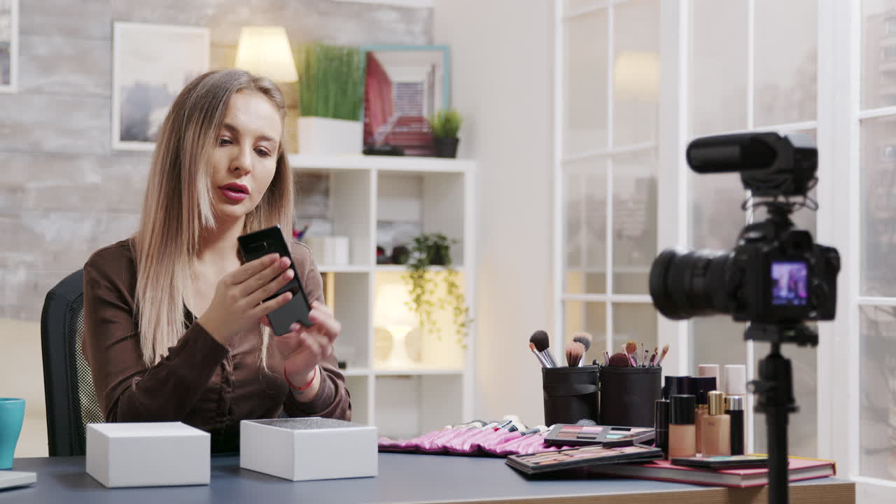 Beauty blogger recording video