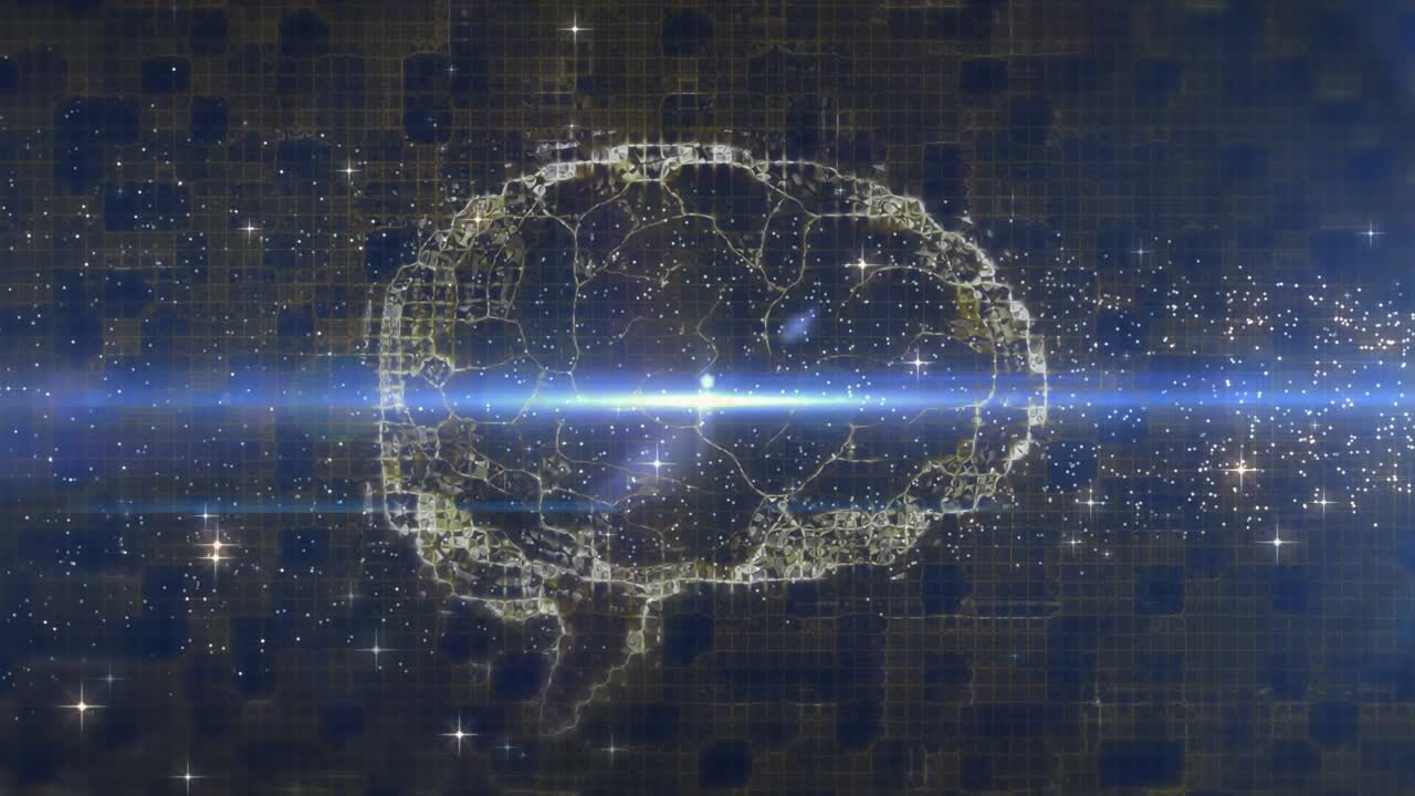 Animation of lights, stars and brain in navy space