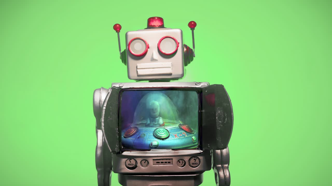 Giocattolo robot retrò con un messaggio di ERRORE.