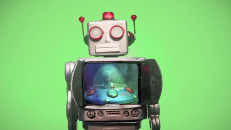 juguete de robot retro con un mensaje de error