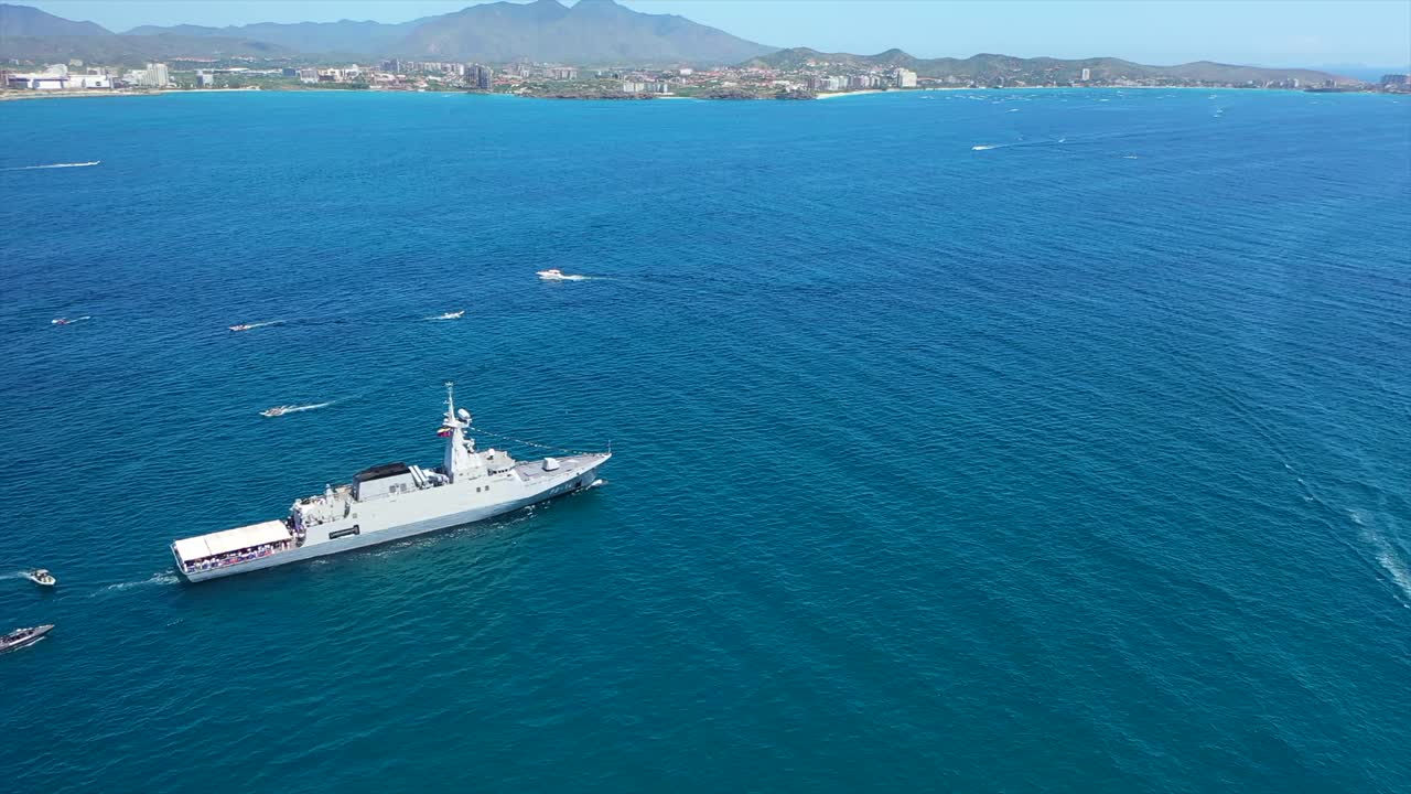 Aerial view of boat procession near Isla Margarita, faith and tradition