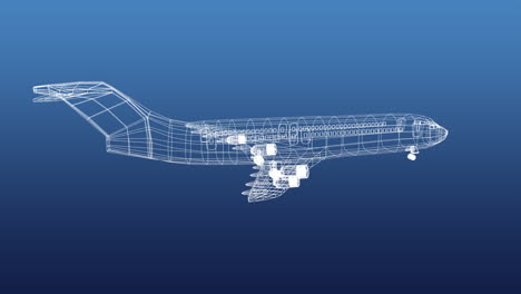 revolving technical drawing of plane on a blue background