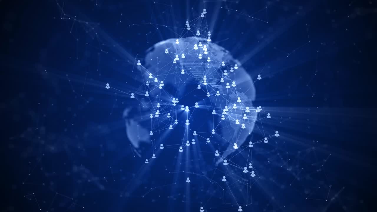 Animation of network connections data processing global finance business connections computing