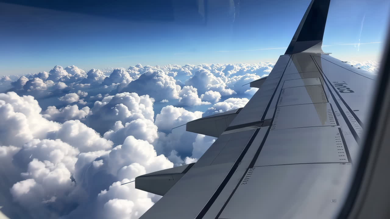 Airplane Flight Over Cumulus Clouds