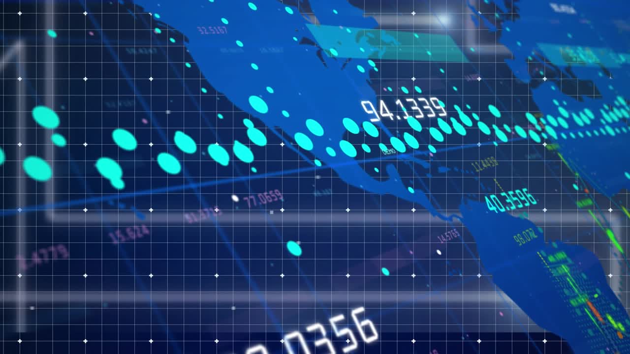 ネイビーのデジタル空間における金融グラフとデータのアニメーション