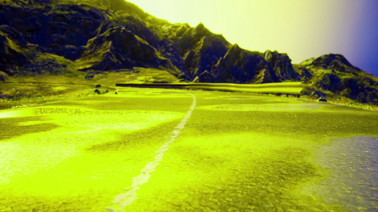 paisaje vibrante con carreteras sinuosas rodeadas de montañas al atardecer