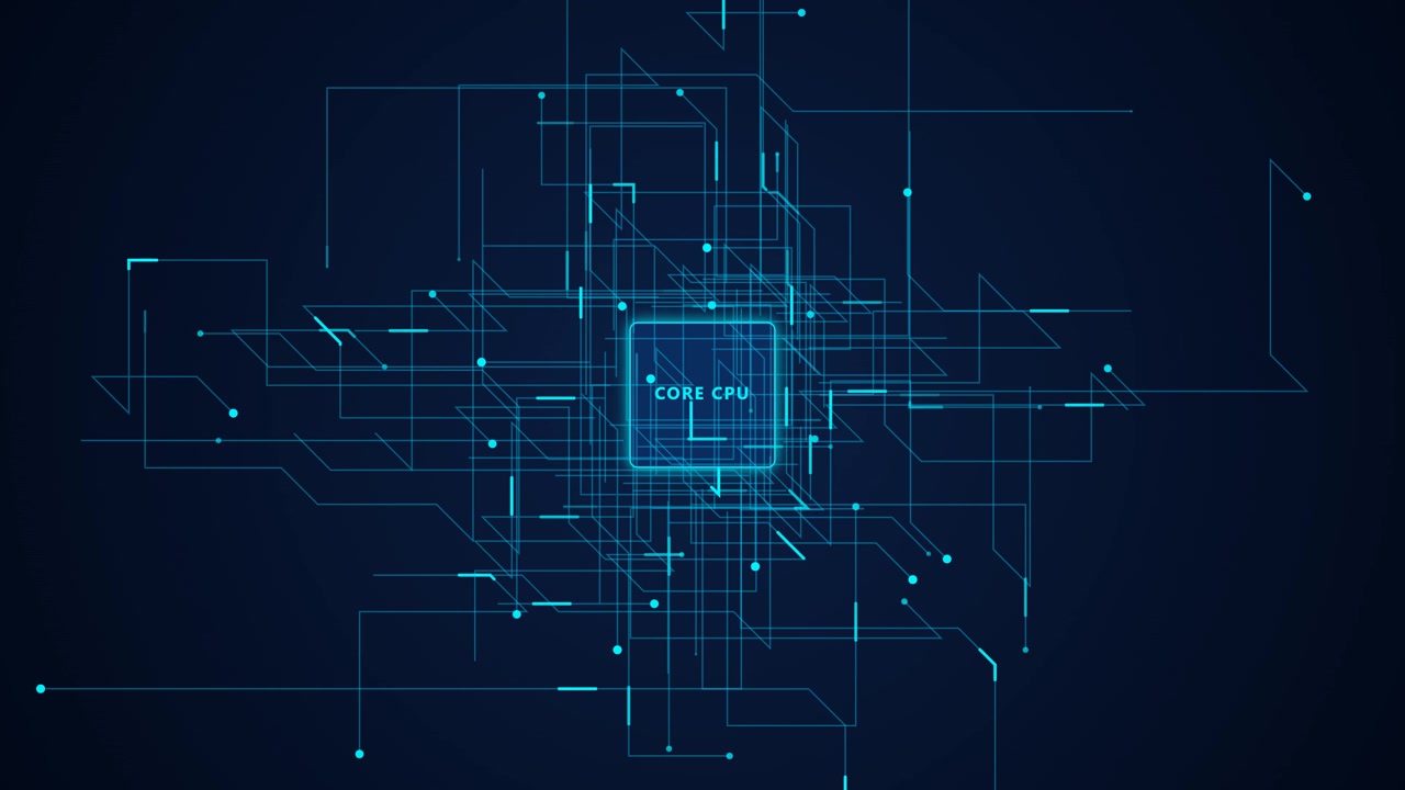 Digital GPU-processorchip med animerede datanetværkslinjer