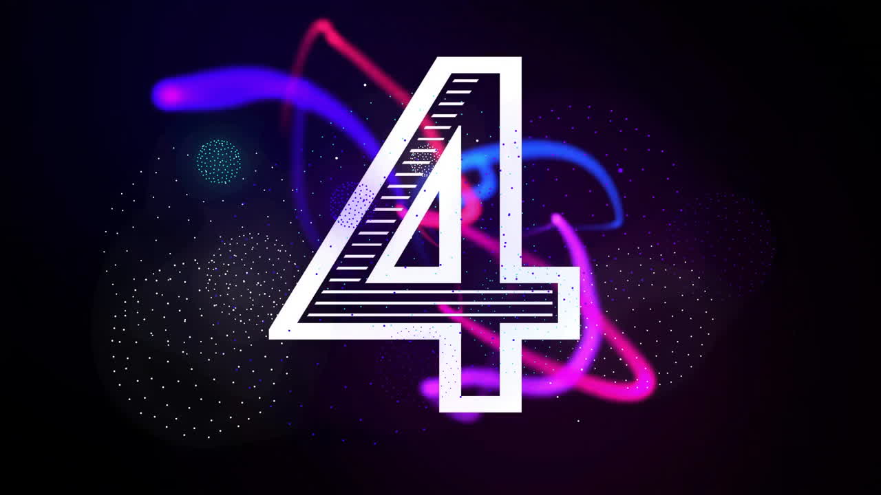 animación de la cuenta atrás y puntos de luz sobre fondo negro