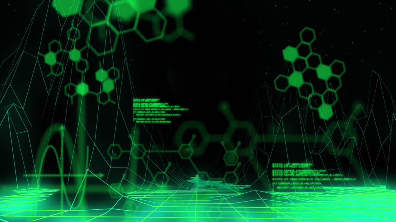 초록색 텍스트와 구조물은 검은색 바탕에 초록색 그리드 아래로 이동합니다.