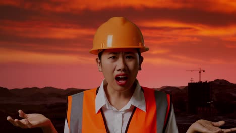 trabajador de la construcción molesto al atardecer
