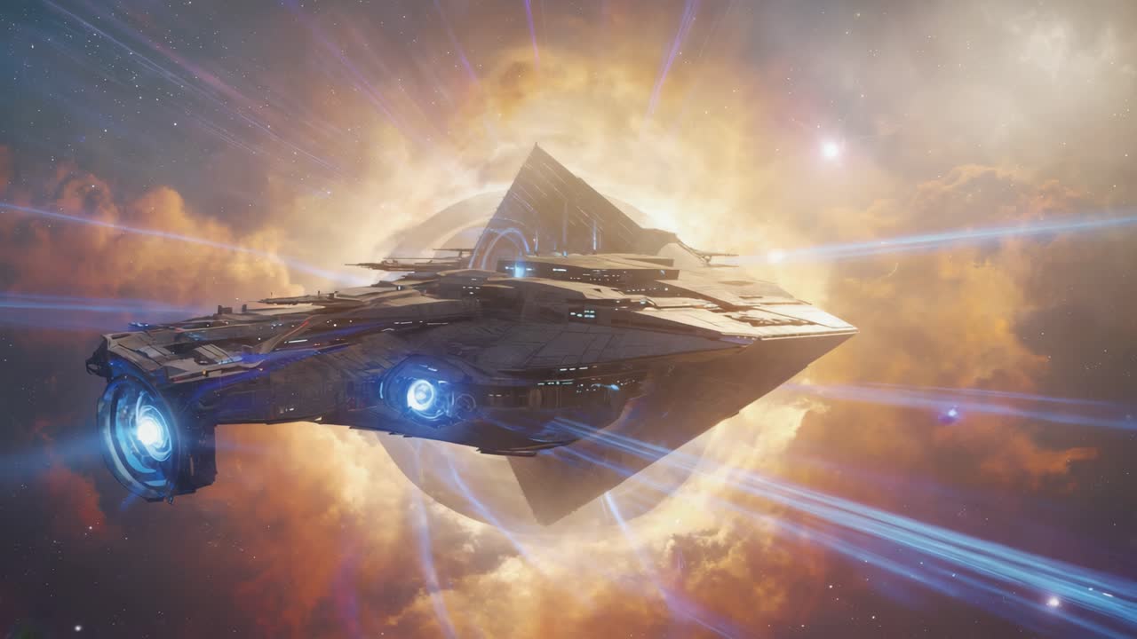 Futuristisk romskip i en kosmisk anomali