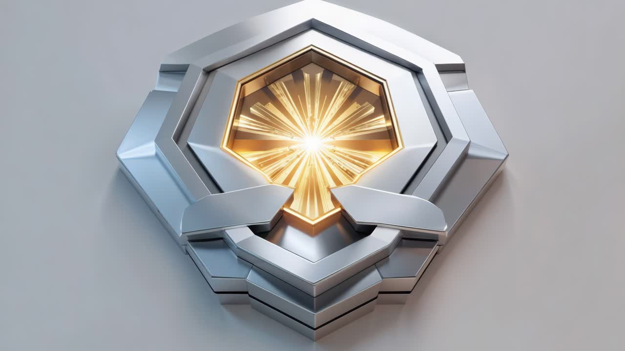 Metallic Shield Emblem with Golden Rays