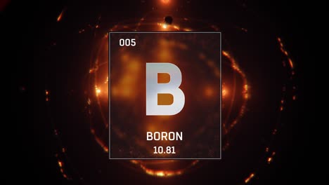 boron as element 5 of the periodic table 3d animation on orange background