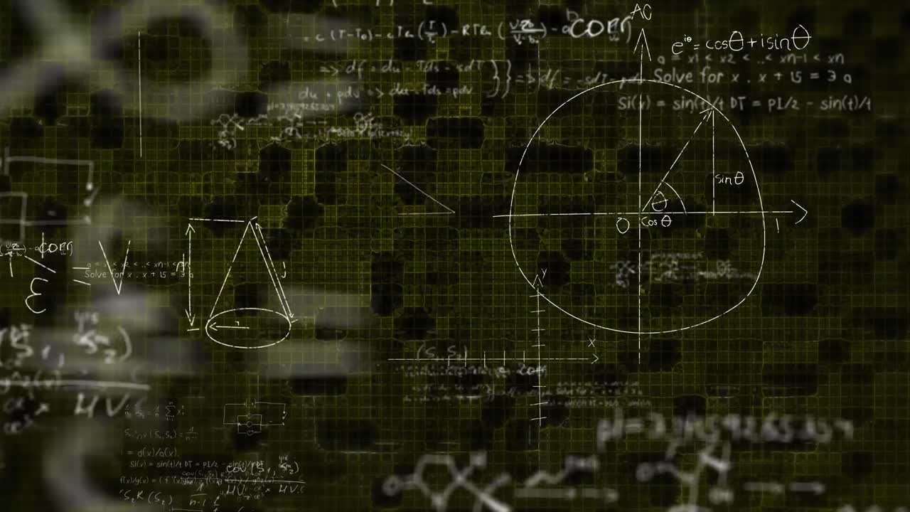 animación de una fórmula matemática que se mueve sobre un fondo negro y verde