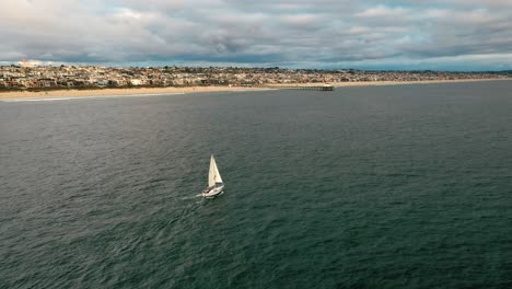 boat sails in the manhattan beach coast in california