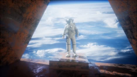 astronauta en la estación de observatorio espacial cerca de la tierra