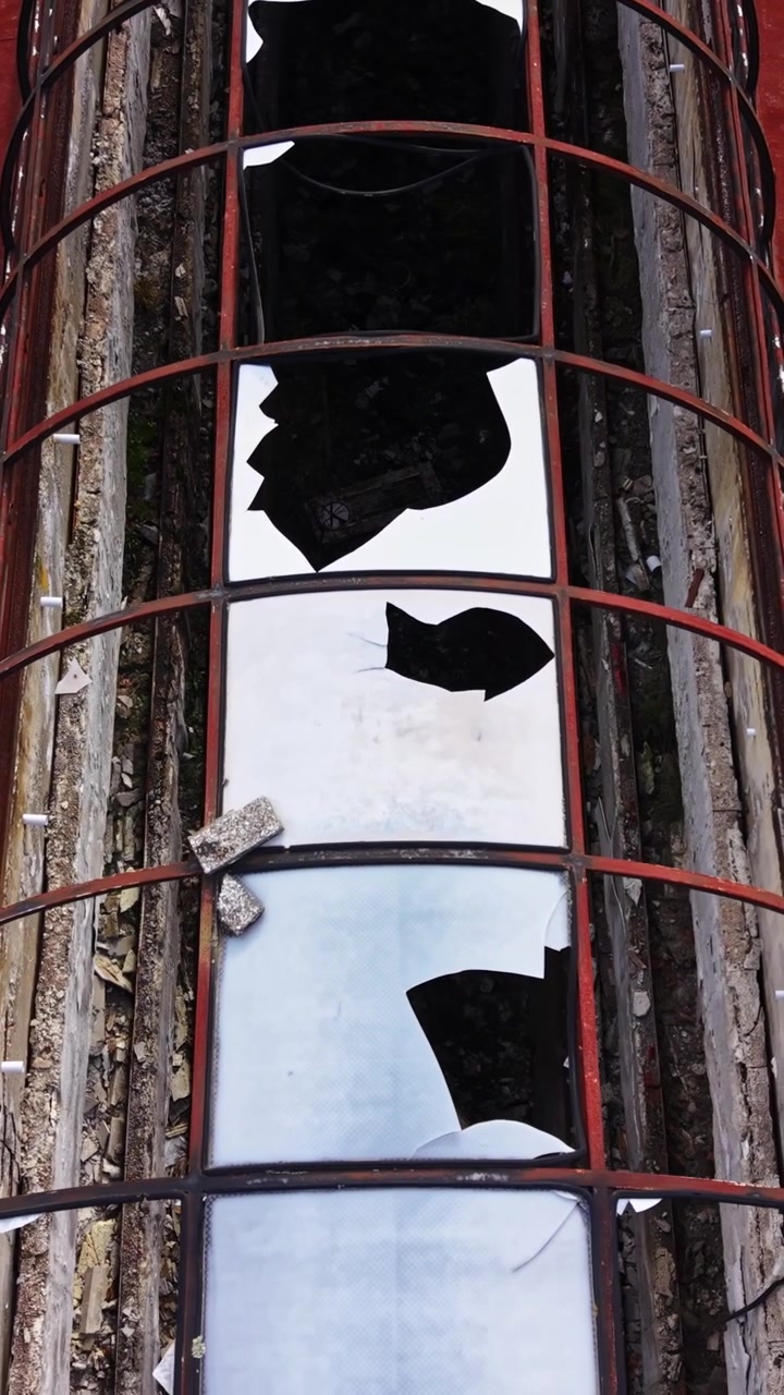 Exploring the remains of an abandoned structure from above
