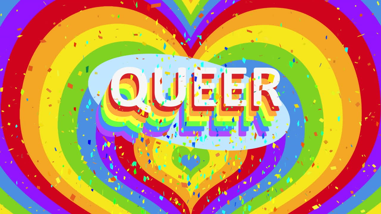 심장 모양의 배경에  ⁇ 어 위에 콘페티의 애니메이션