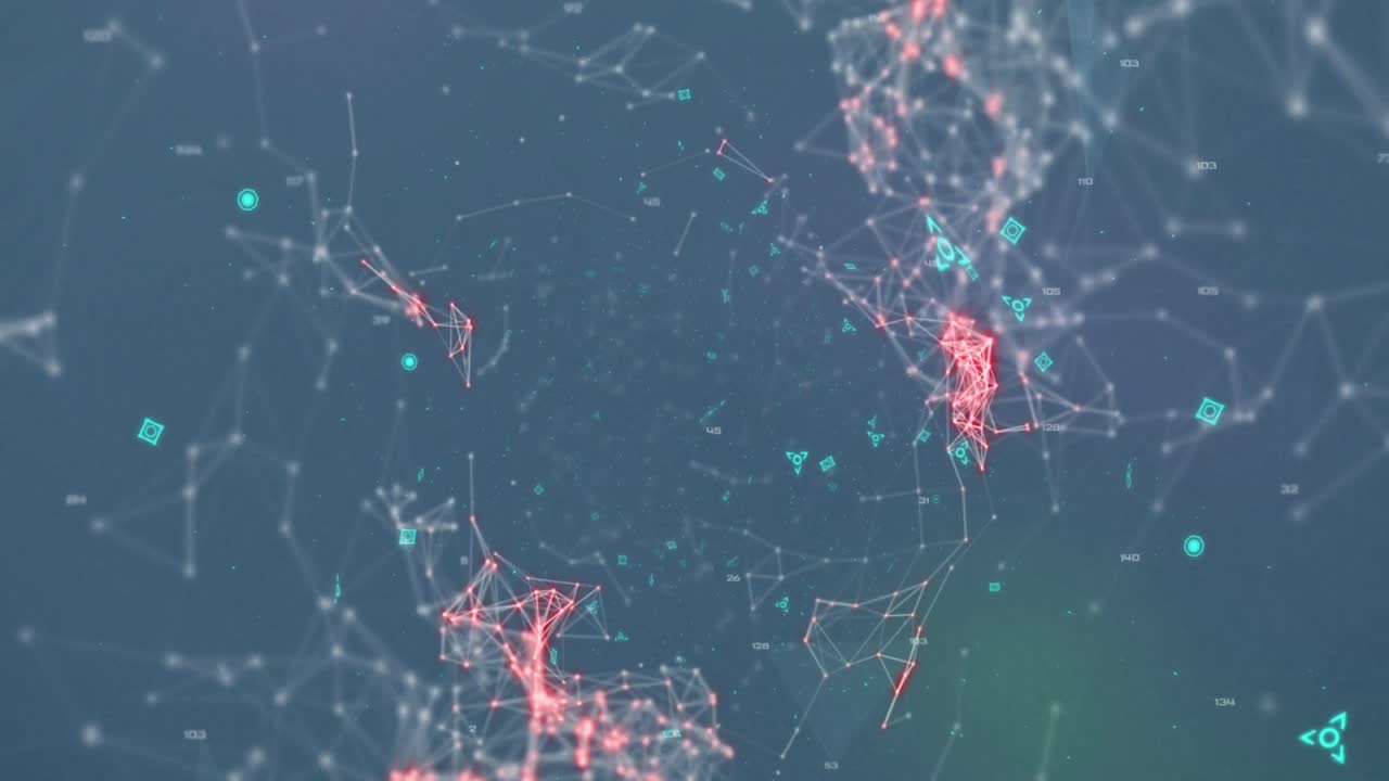 푸른 바탕에 qr 코드, 연결 및 수학 공식의 애니메이션
