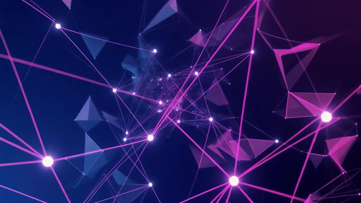 Connessione di rete digitale astratta con nodi e linee luminosi