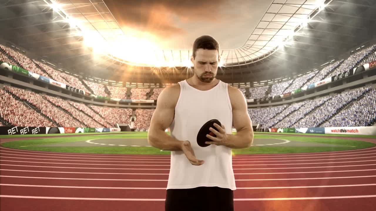 디스크 던지기를 연습하는 남성 운동 선수