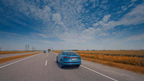 stylish auto speed driving and traveling. new modern city car driving on the road.