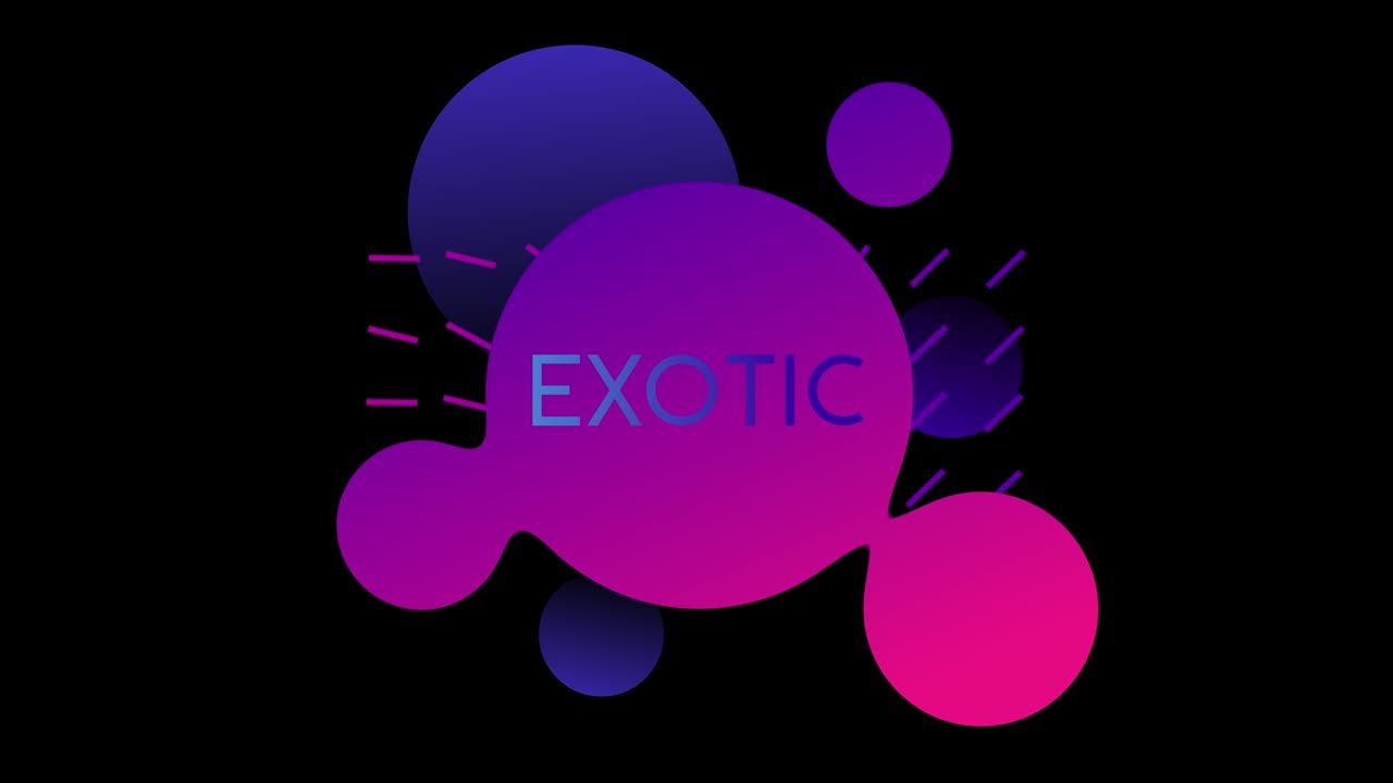 Circle fluid shapes pattern background abstract composition with text EXOTIC. Abstract liquid shapes. Fluid flat design in gradient colors.