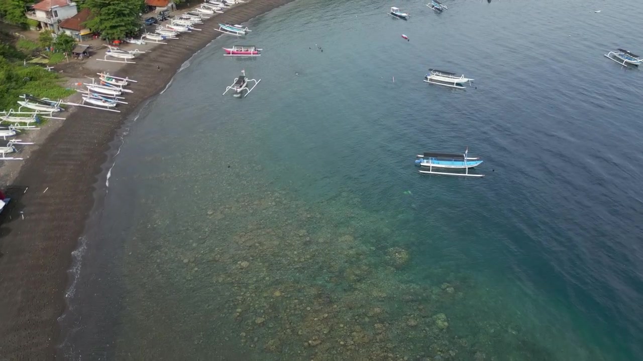 Jemeluk Bay Early Morning Amed Beach Bali Indonesia Drone Track In 4K 60FPS
