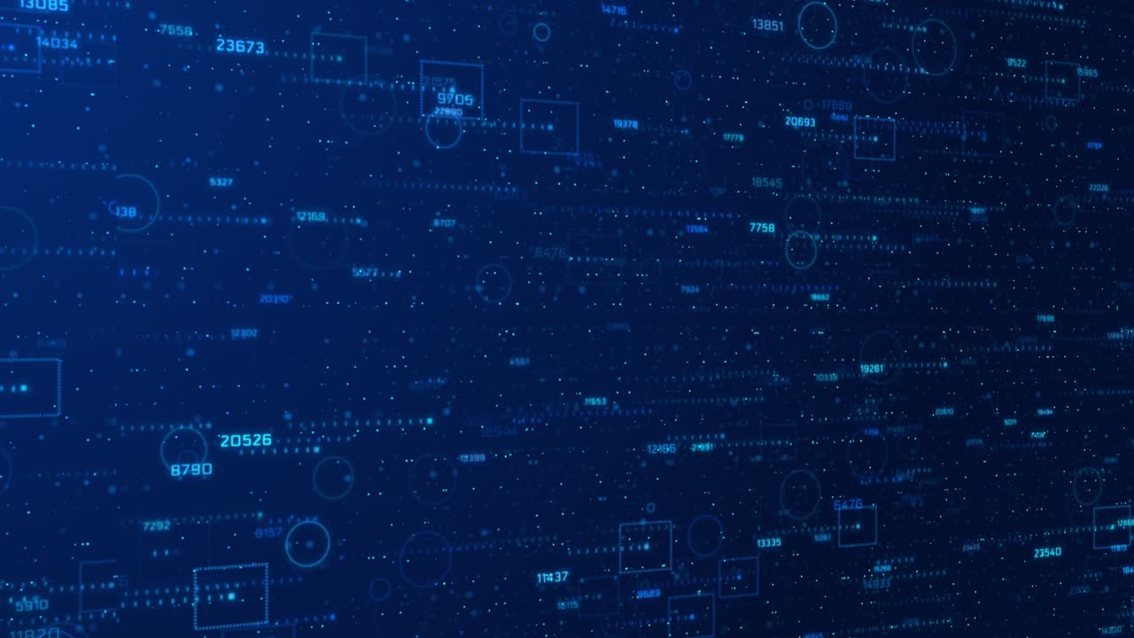 Animation algorithm forming matrix across deep blue space for representing flow of data code