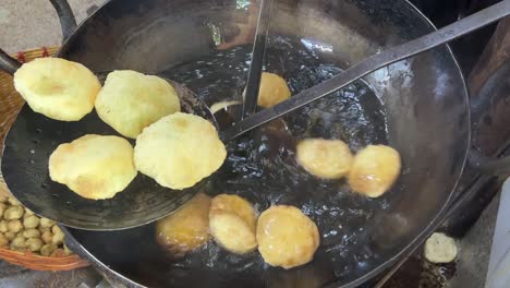 club kachori and peas puri prepared in a shop in kolkata