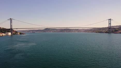 15 july martyrs bridge, bosphorus bridge from sky aerial view. istanbul turkiye.