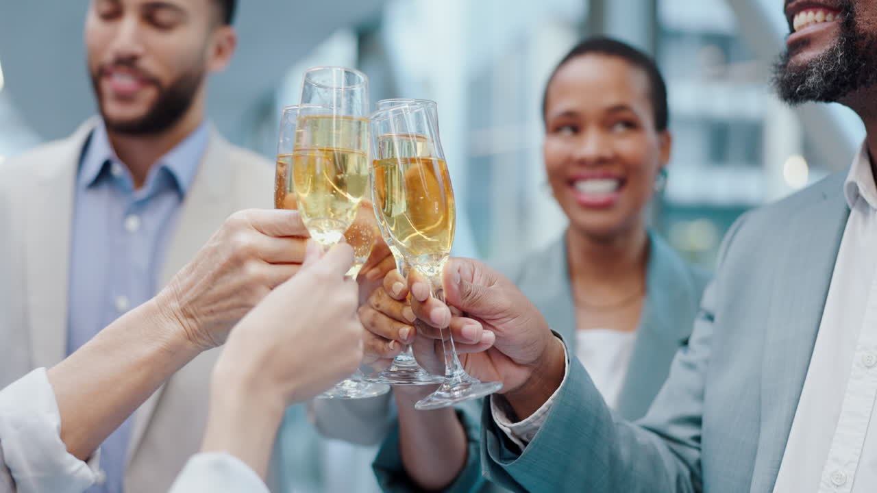 Group celebration, champagne